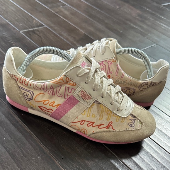 Vintage Coach Cream and Pink graffiti Graphic Sneakers - Picture 1 of 9